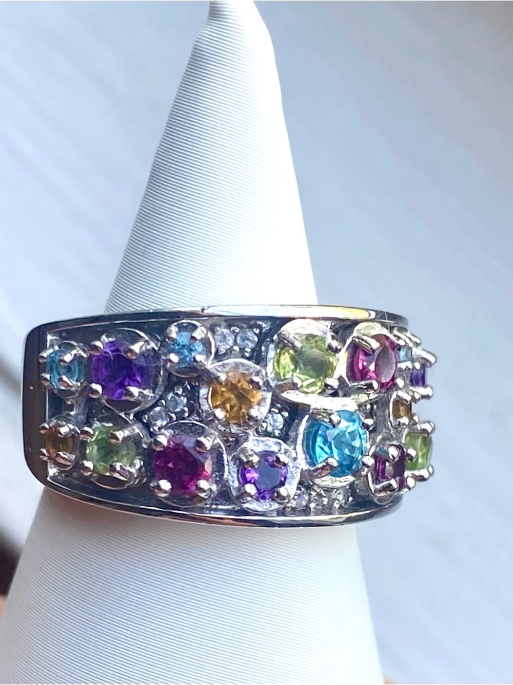 Multi-Gemstone Sterling Band Ring